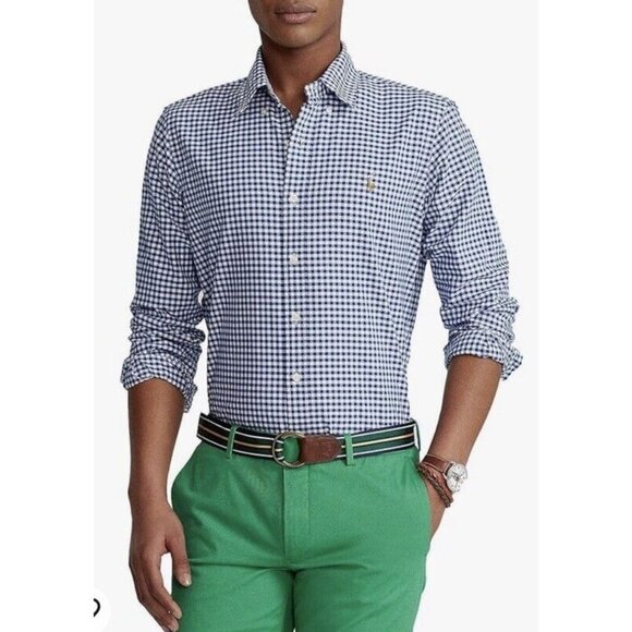 Ralph Lauren plaid button up shirt Long Sleeves Blue Large - Picture 1 of 11